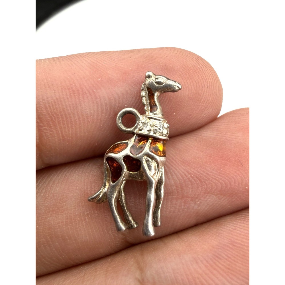 Vintage 925 Sterling Silver Giraffe Shaped CZ Charm Pendant